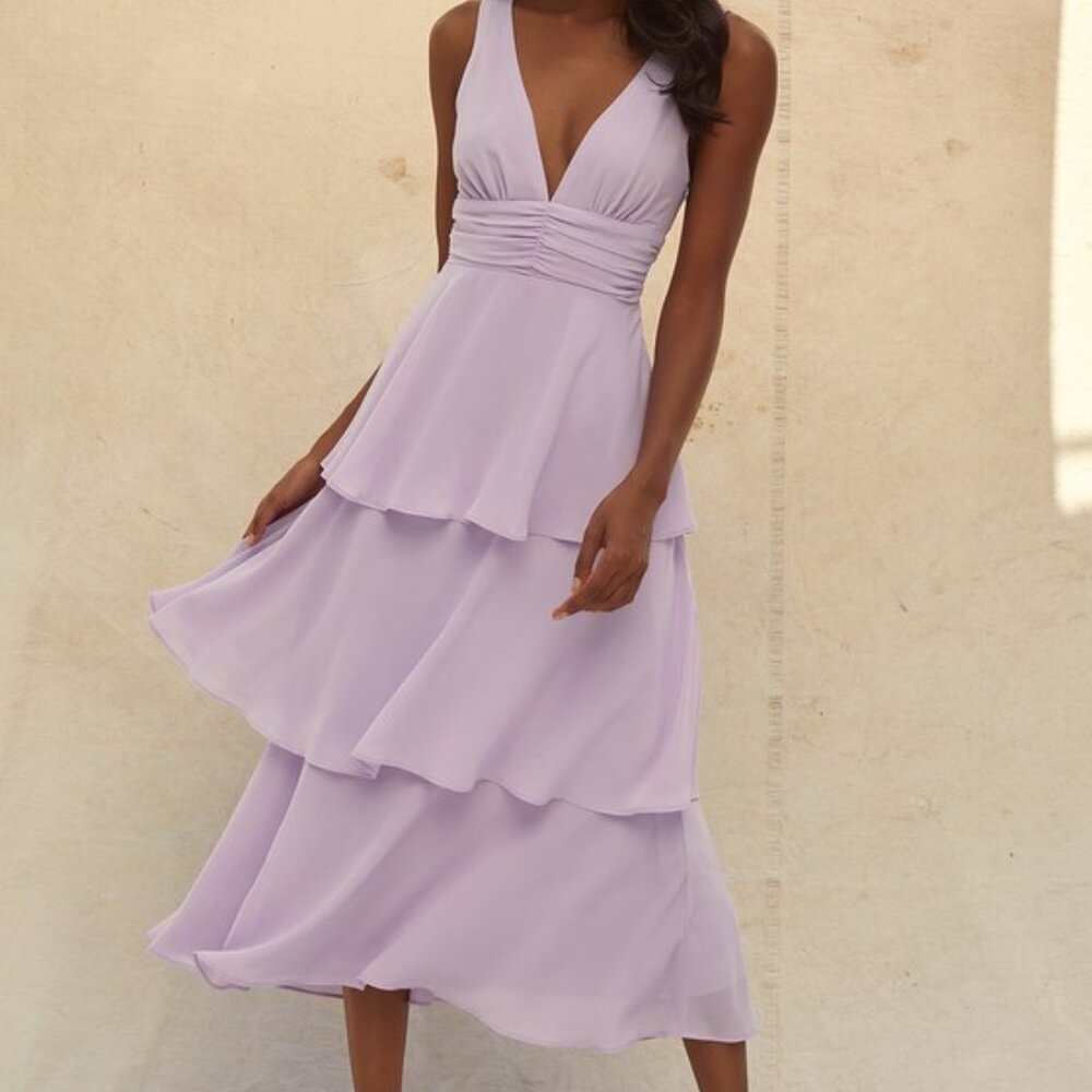 Lulus Celebration Time Lavender Sleeveless Tiered Midi Dress Purple - Size M
